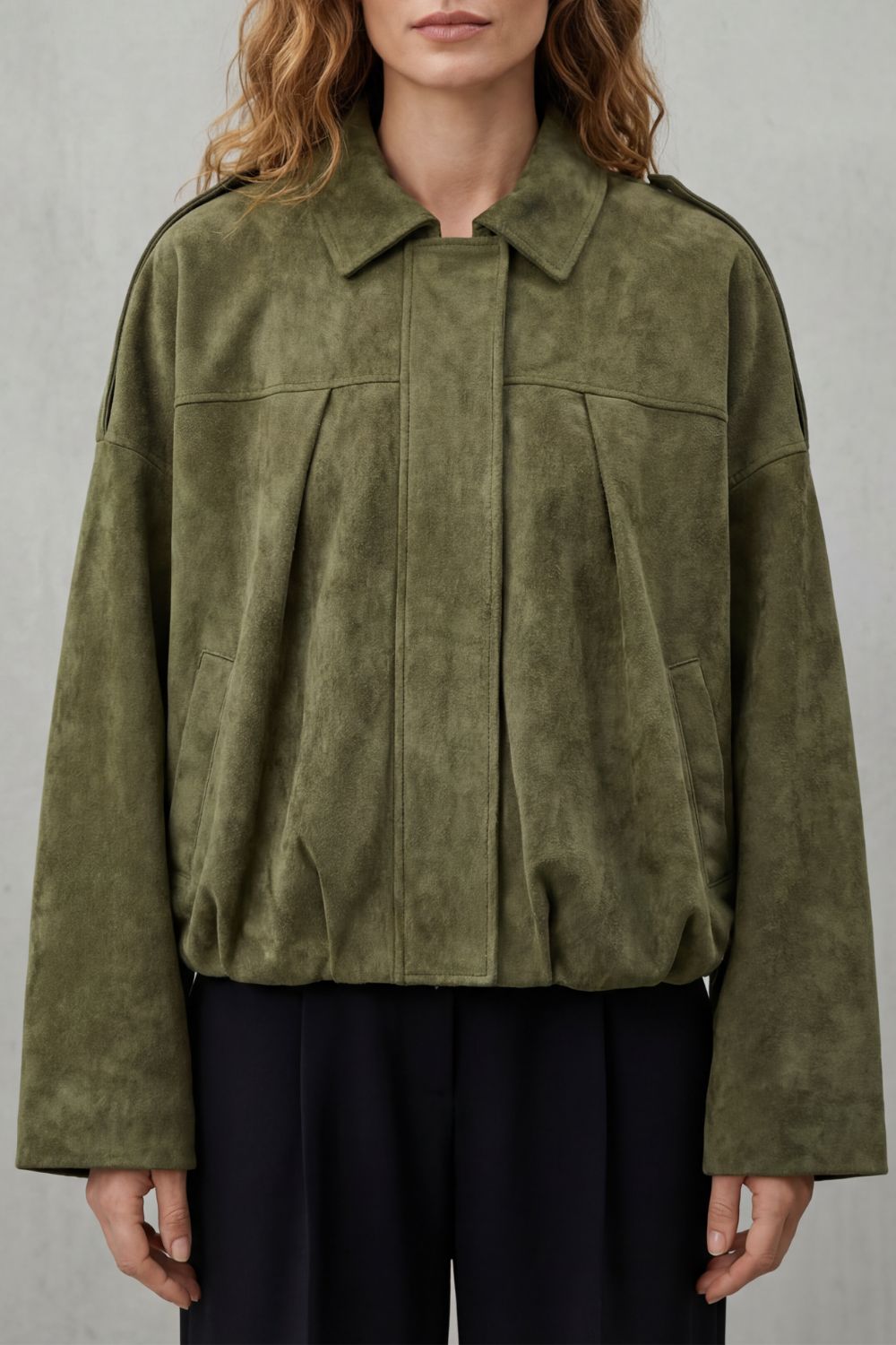 Women's Structured Suede Volume Bomber Jacket