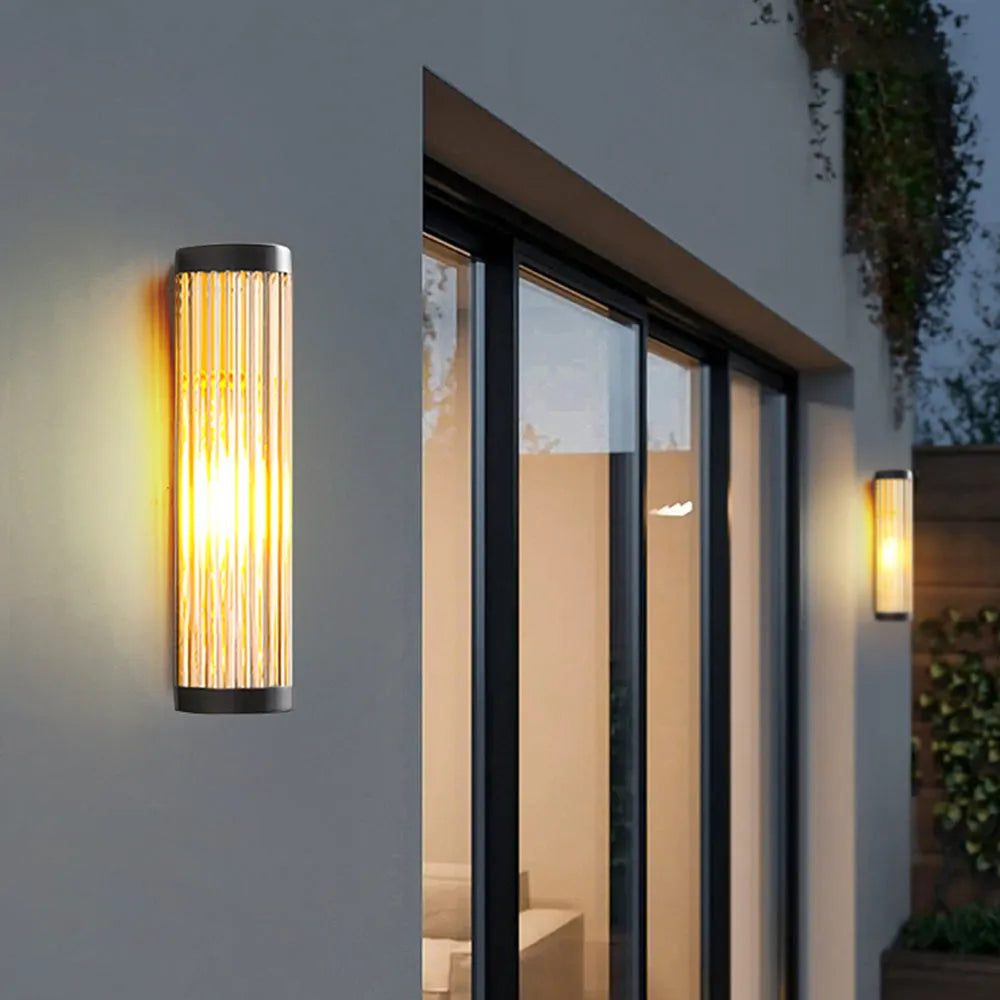 Yoru Modern Semi-Cylindrical Metal/Glass Outdoor Wall Lamp, Black
