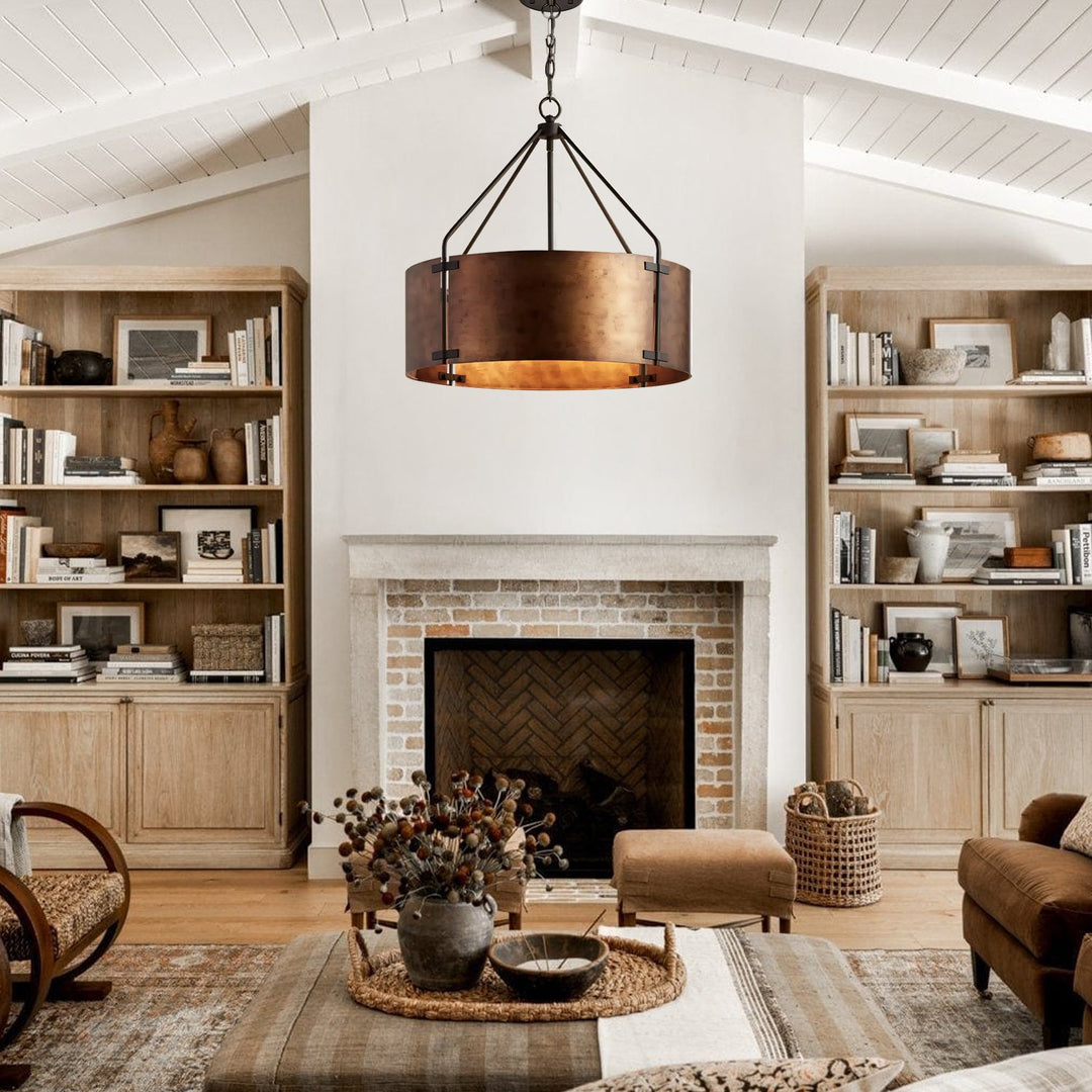 Rustic Bronze Industrial Drum Shade Pendant Light