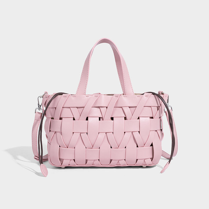 Calla – Woven Vegan Leather Shoulder Bag, Top Handle