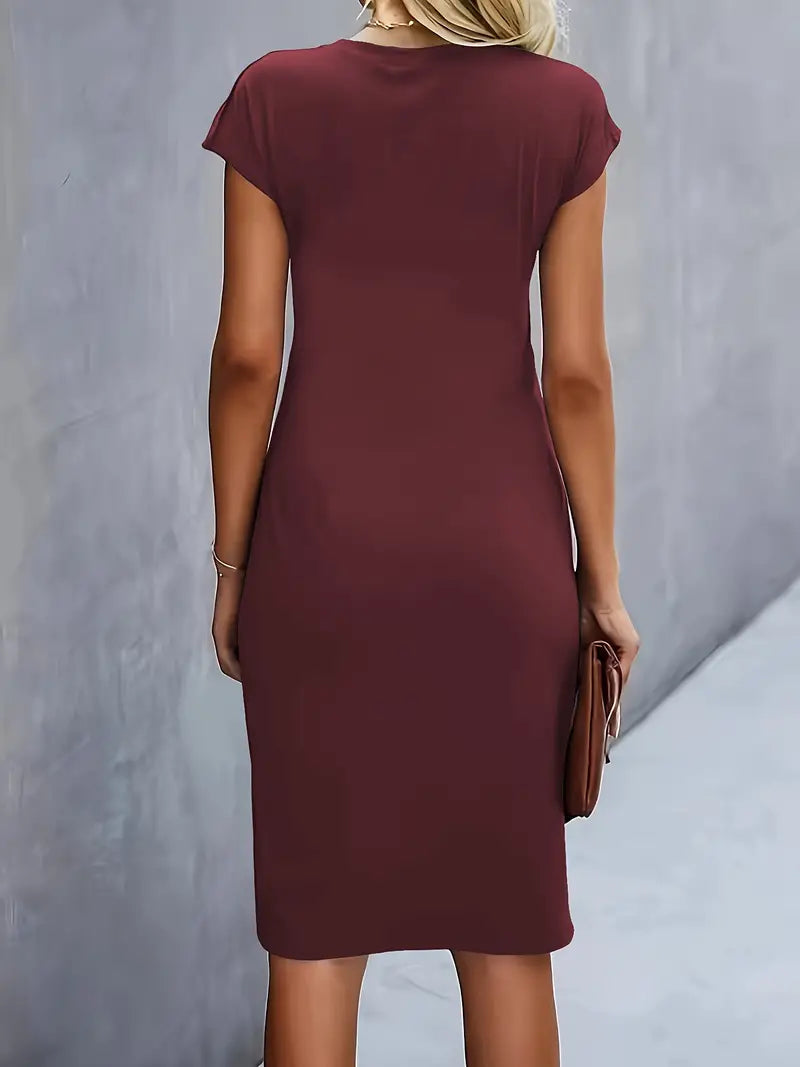 Midi Dress Women Round Neck Tailored Wedding Guest