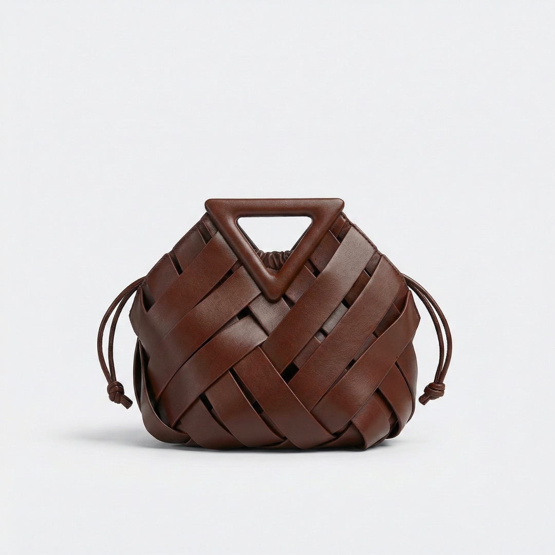 Suri – Woven Crossbody Bag with Triangle Handle and Drawstring