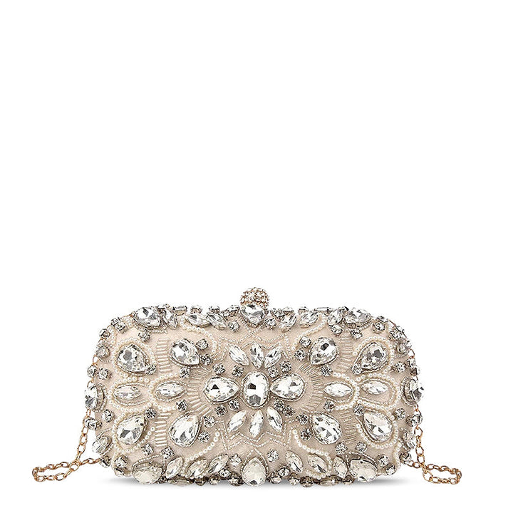 Celeste – Crystal Beaded Evening Clutch, Bridal Bag with Chain