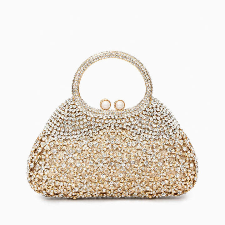 Celeste – Crystal Floral Evening Bag with Pearl Kiss Clasp and Chain Strap