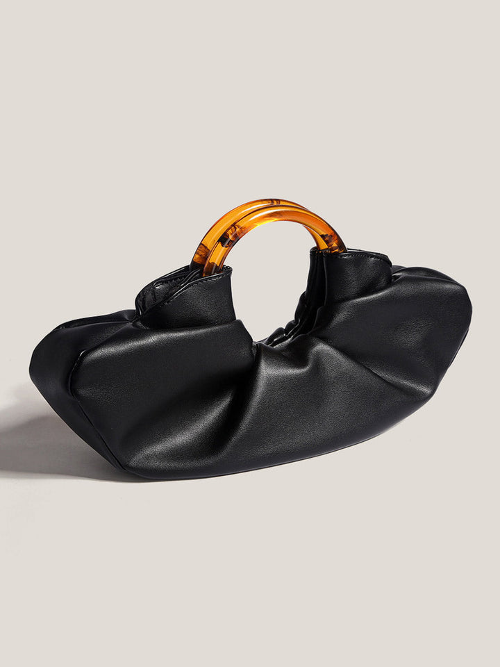 Nuvola – Ruched Vegan Cowhide Clutch Bag with Ring Handle
