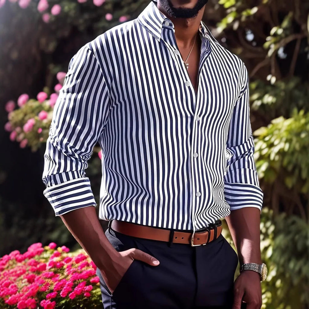 Classic Striped Long Sleeve Button Shirt for Men