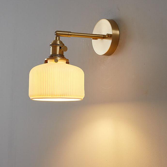 Modern Minimalist Striped Ceramic Jar 1-Light Wall Lamp