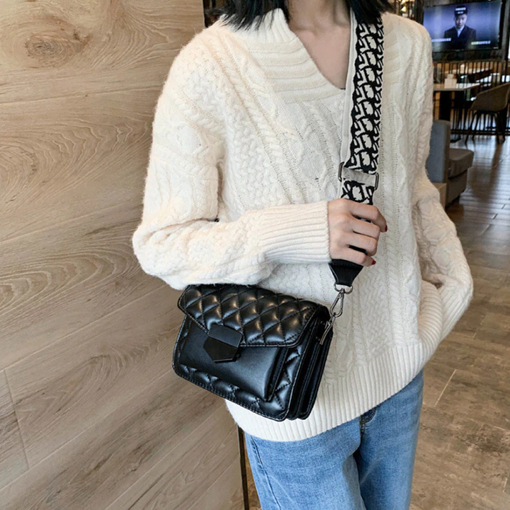 Demi – Quilted Vegan Leather Crossbody Bag with Wide Strap