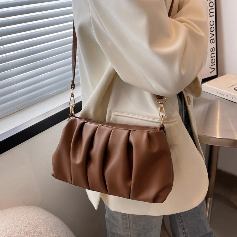 Nova – Pleated Vegan Cowhide Shoulder Bag, Cloud Clutch