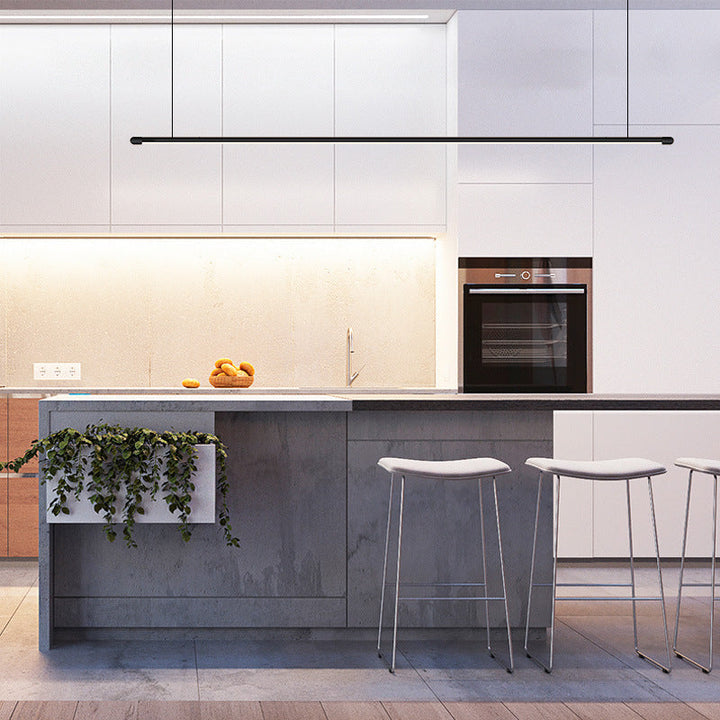 Modern Linear LED Kitchen Island Pendant Light - Dimmable Black Metal Fixture