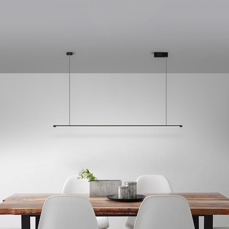 Modern Linear LED Kitchen Island Pendant Light - Dimmable Black Metal Fixture