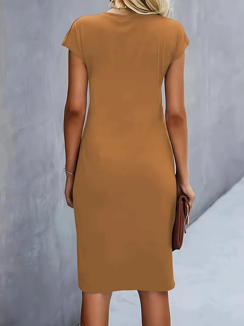 Midi Dress Women Round Neck Tailored Wedding Guest