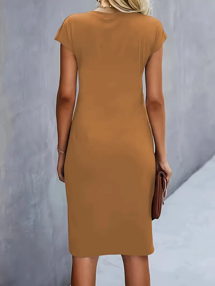 Midi Dress Women Round Neck Tailored Wedding Guest