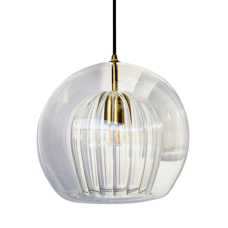 Clear Glass Globe Pendant Light - Modern Single Head Hanging Fixture