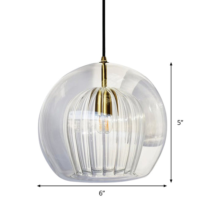 Clear Glass Globe Pendant Light - Modern Single Head Hanging Fixture