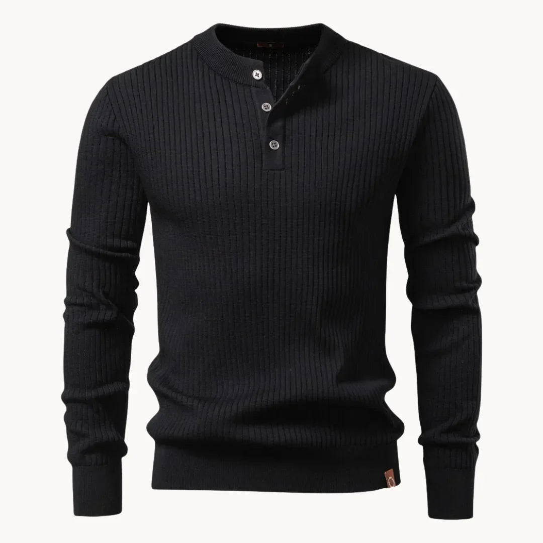 Men's Sweater with Round Neck and Button Closure for Daily Use