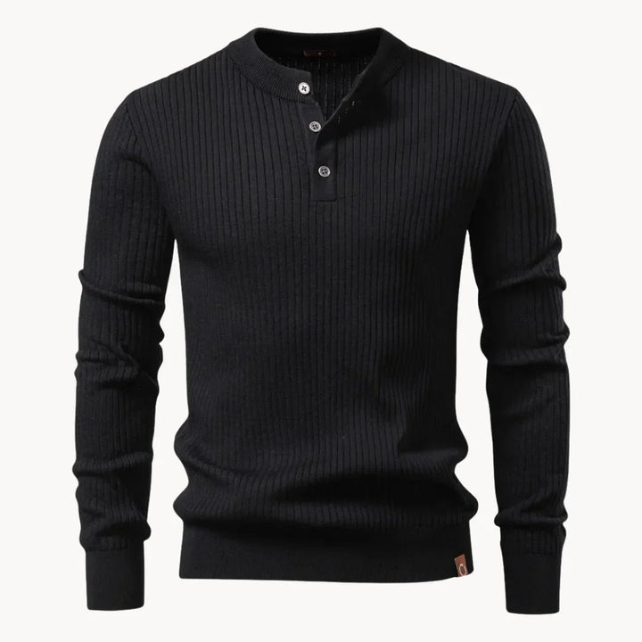 Men's Sweater with Round Neck and Button Closure for Daily Use