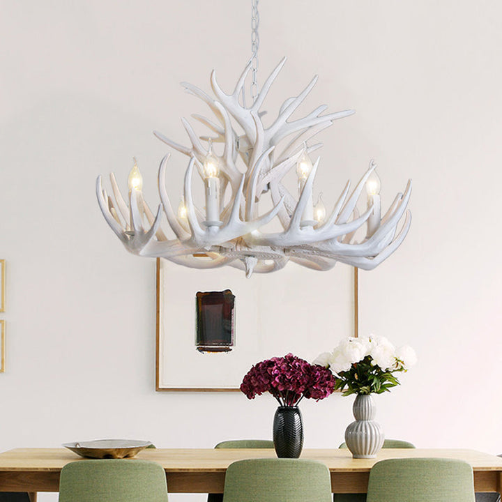Rustic White Antler Chandelier - 9 or 12 Light Fixture for Living Room