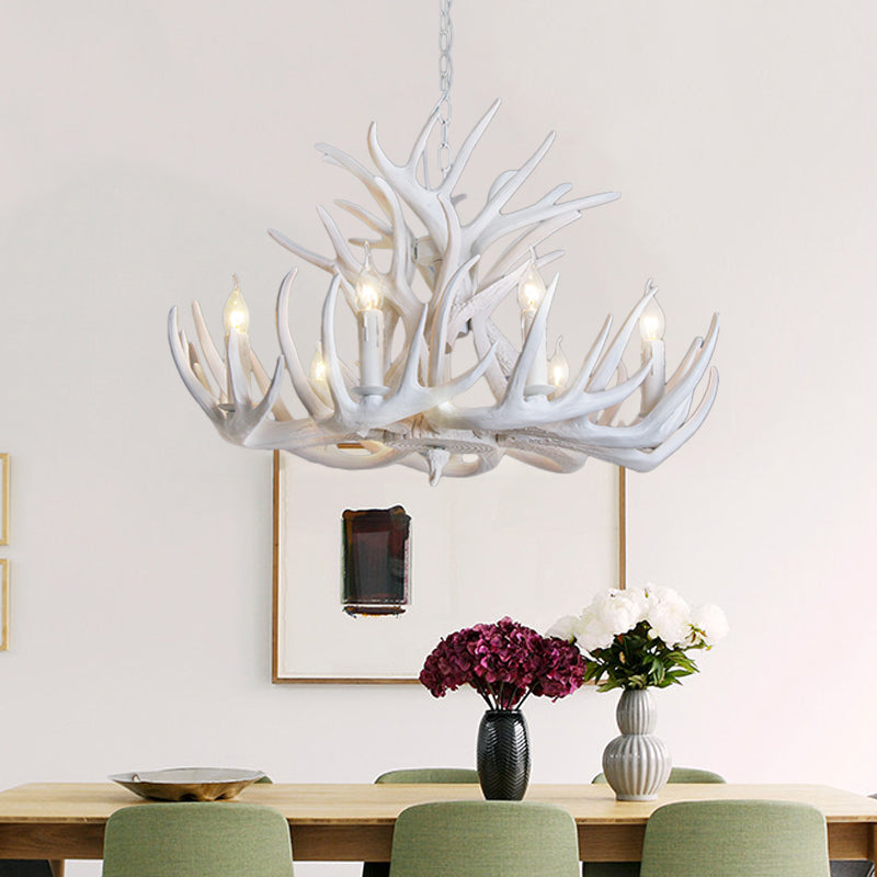 Rustic White Antler Chandelier - 9 or 12 Light Fixture for Living Room