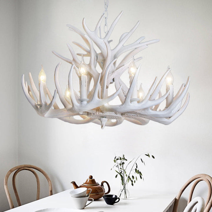 Rustic White Antler Chandelier - 9 or 12 Light Fixture for Living Room