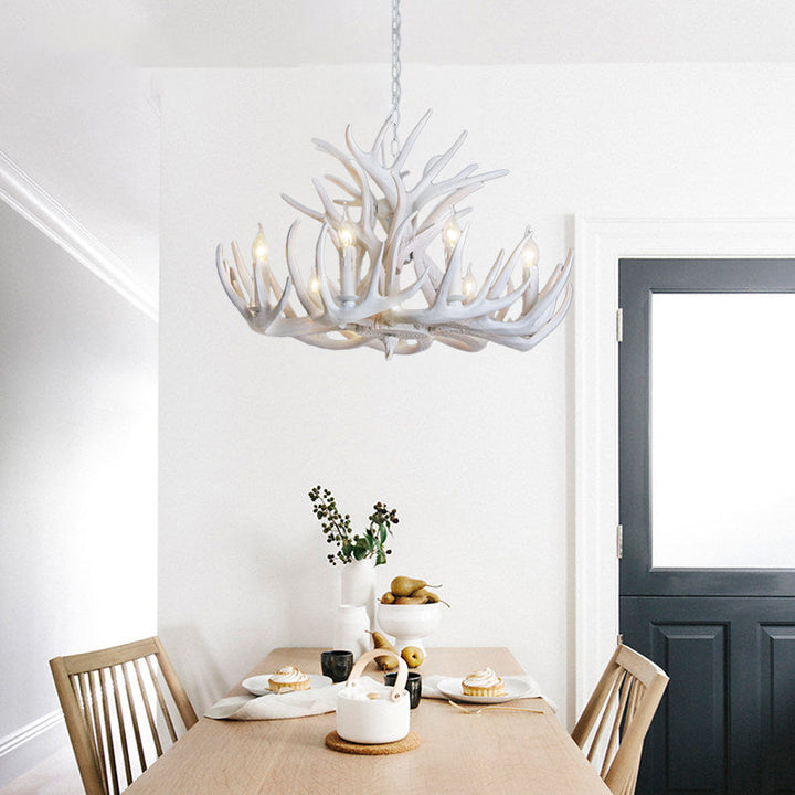 Rustic White Antler Chandelier - 9 or 12 Light Fixture for Living Room
