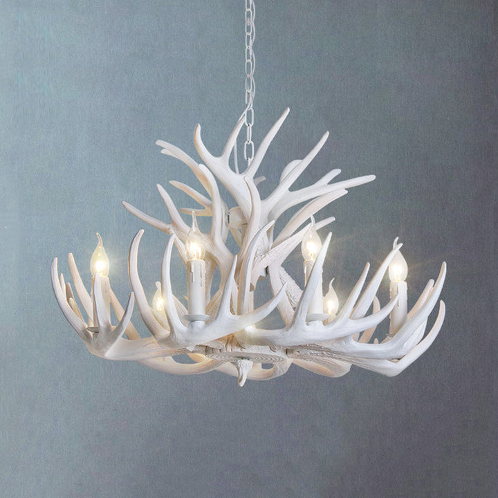 Rustic White Antler Chandelier - 9 or 12 Light Fixture for Living Room
