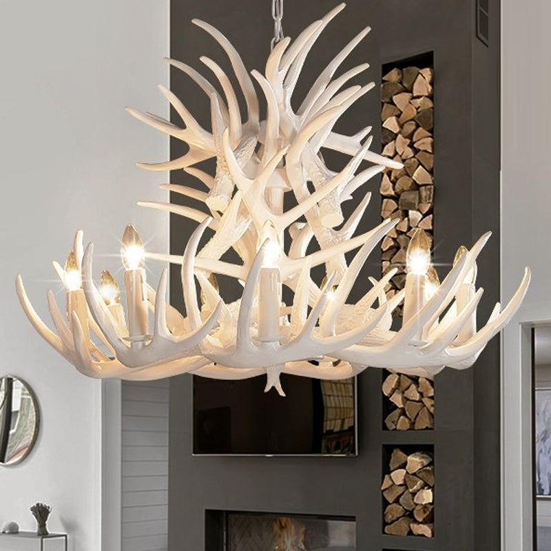 Rustic White Antler Chandelier - 9 or 12 Light Fixture for Living Room