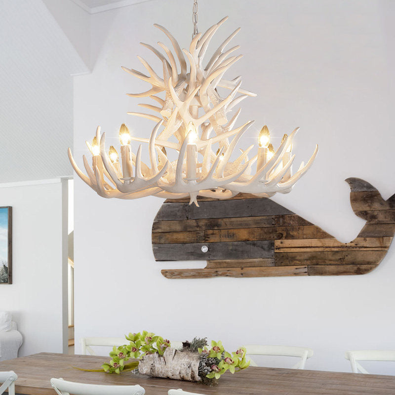 Rustic White Antler Chandelier - 9 or 12 Light Fixture for Living Room