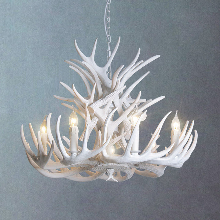 Rustic White Antler Chandelier - 9 or 12 Light Fixture for Living Room