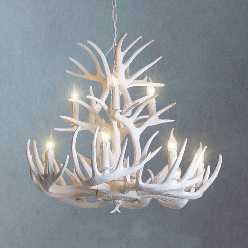 Rustic White Antler Chandelier - 9 or 12 Light Fixture for Living Room