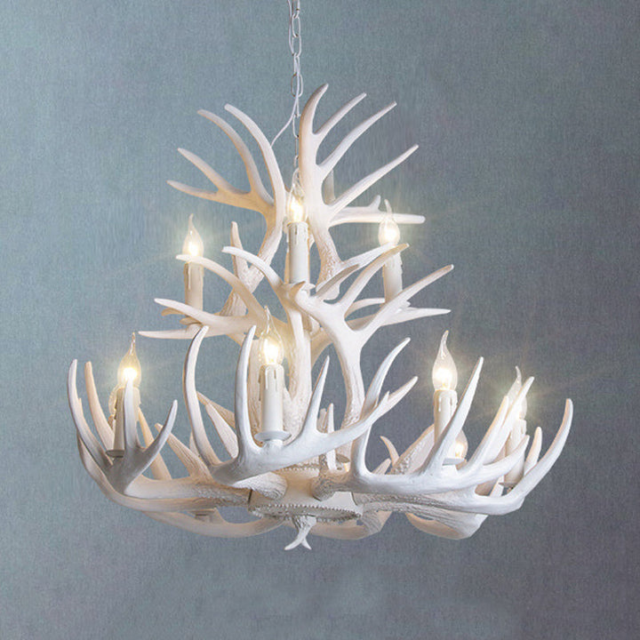 Rustic White Antler Chandelier - 9 or 12 Light Fixture for Living Room