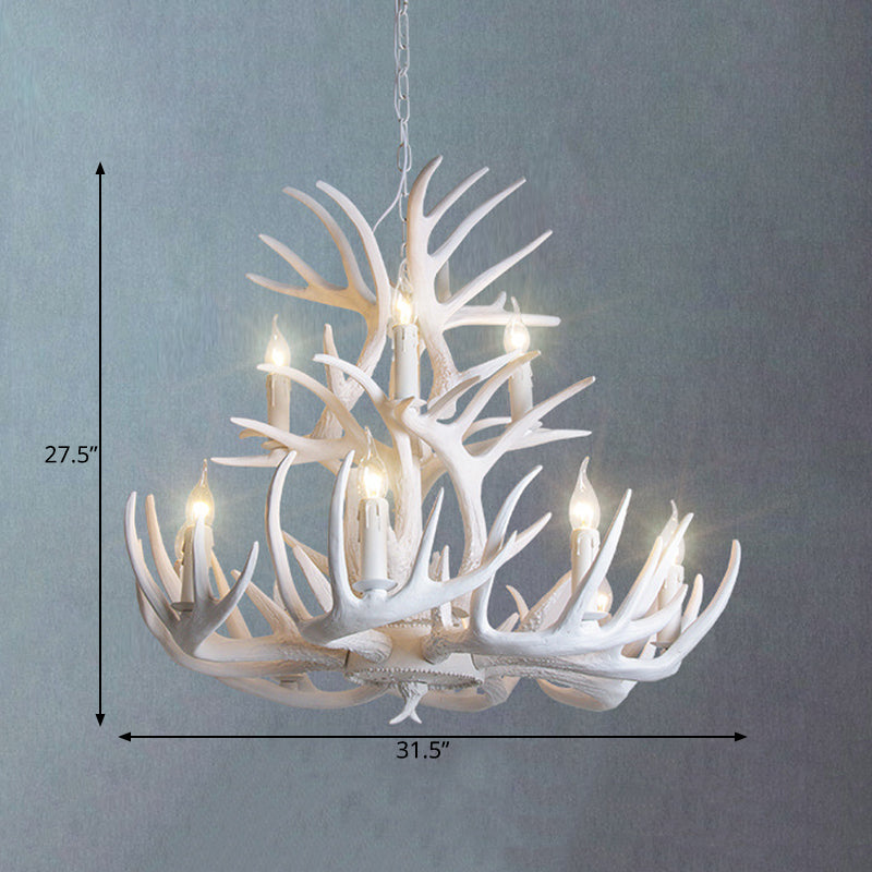 Rustic White Antler Chandelier - 9 or 12 Light Fixture for Living Room