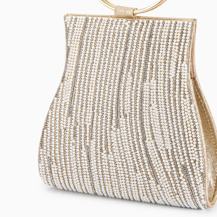 Luna – Crystal Beaded Evening Bag with Gold Ring Handle and Chain Strap