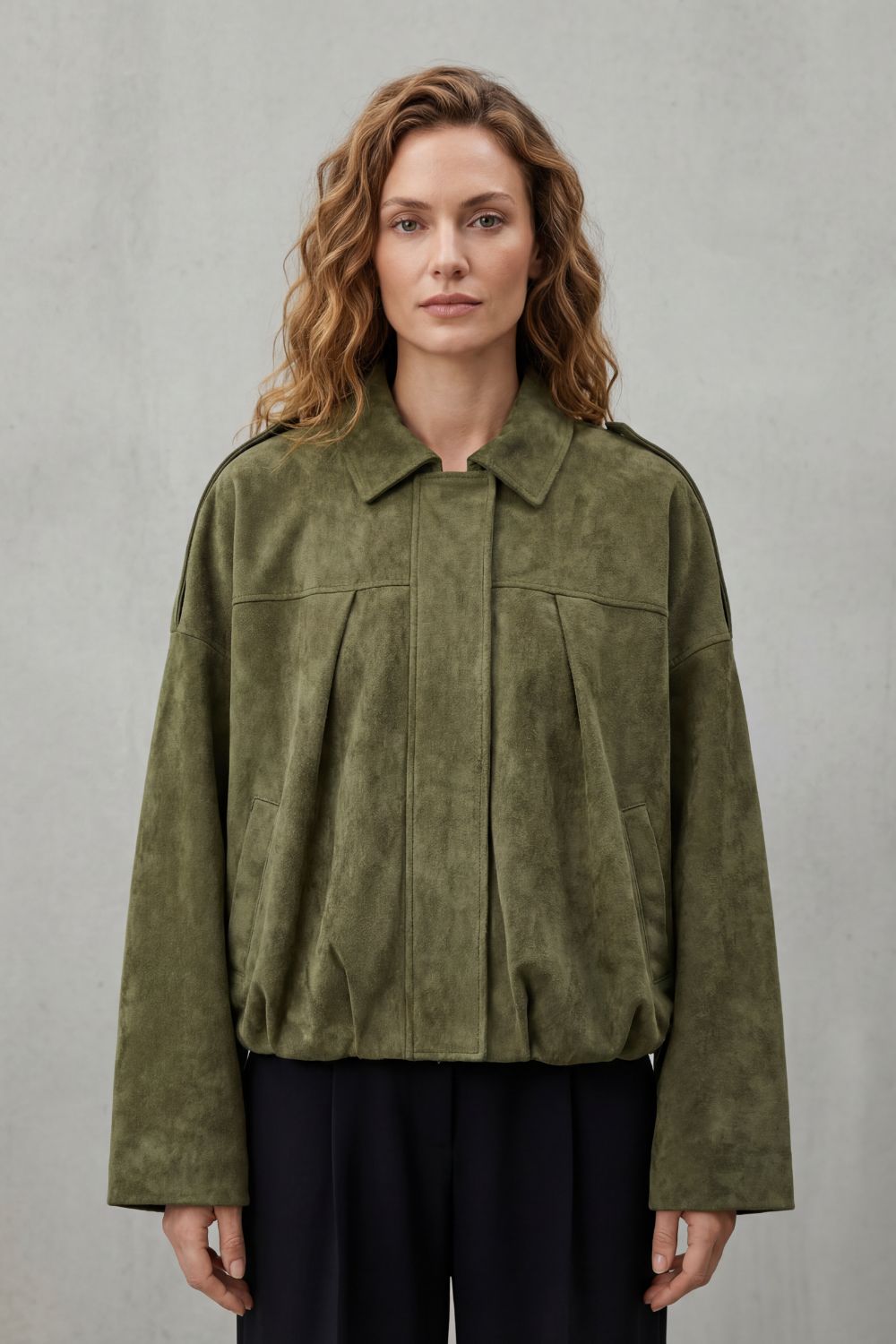 Women's Structured Suede Volume Bomber Jacket