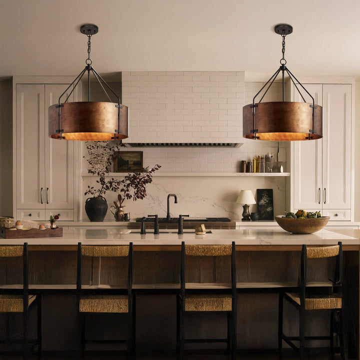 Rustic Bronze Industrial Drum Shade Pendant Light
