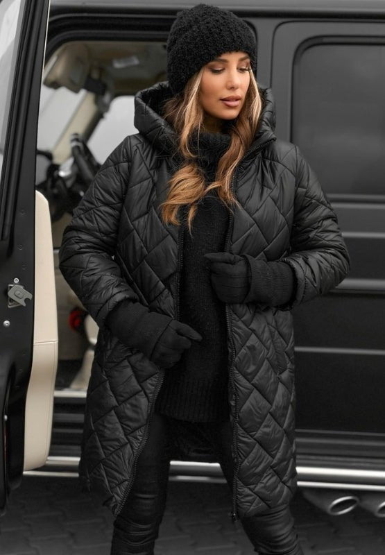 Diamond Quilted Hooded Jacket for Women