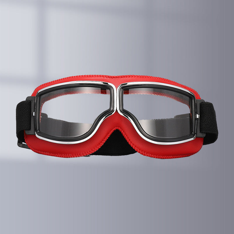Classic Leather Aviator Goggles - Vintage Motorcycle Style with UV Protection