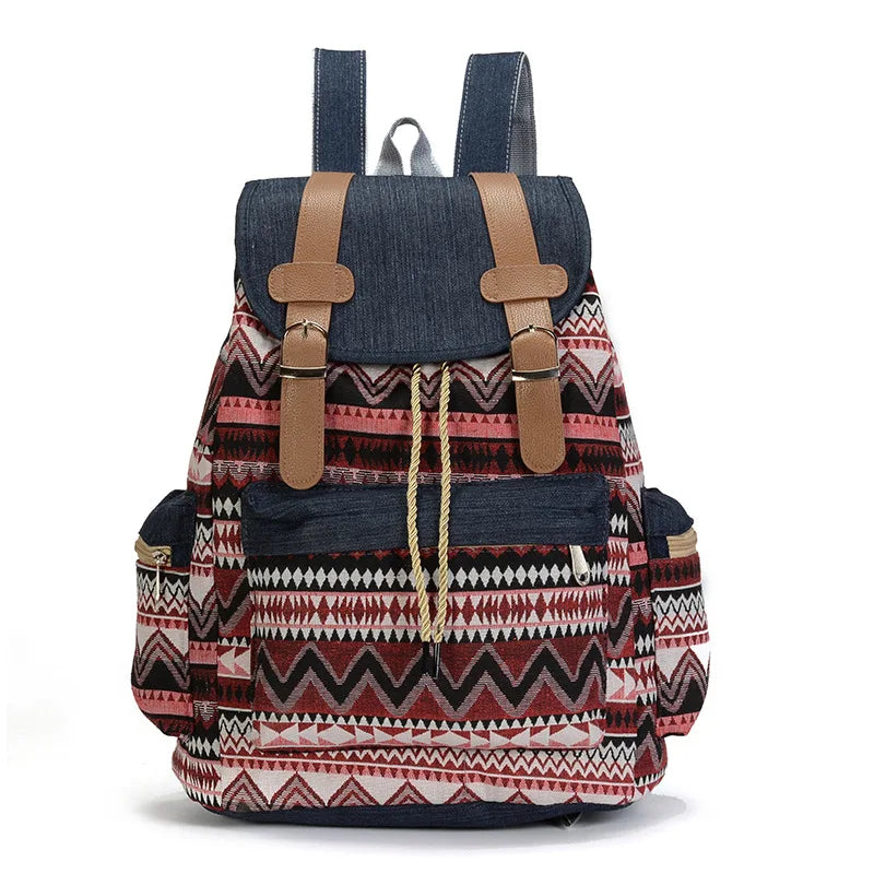 Zara – Boho Canvas Backpack for Women, Ethnic Print