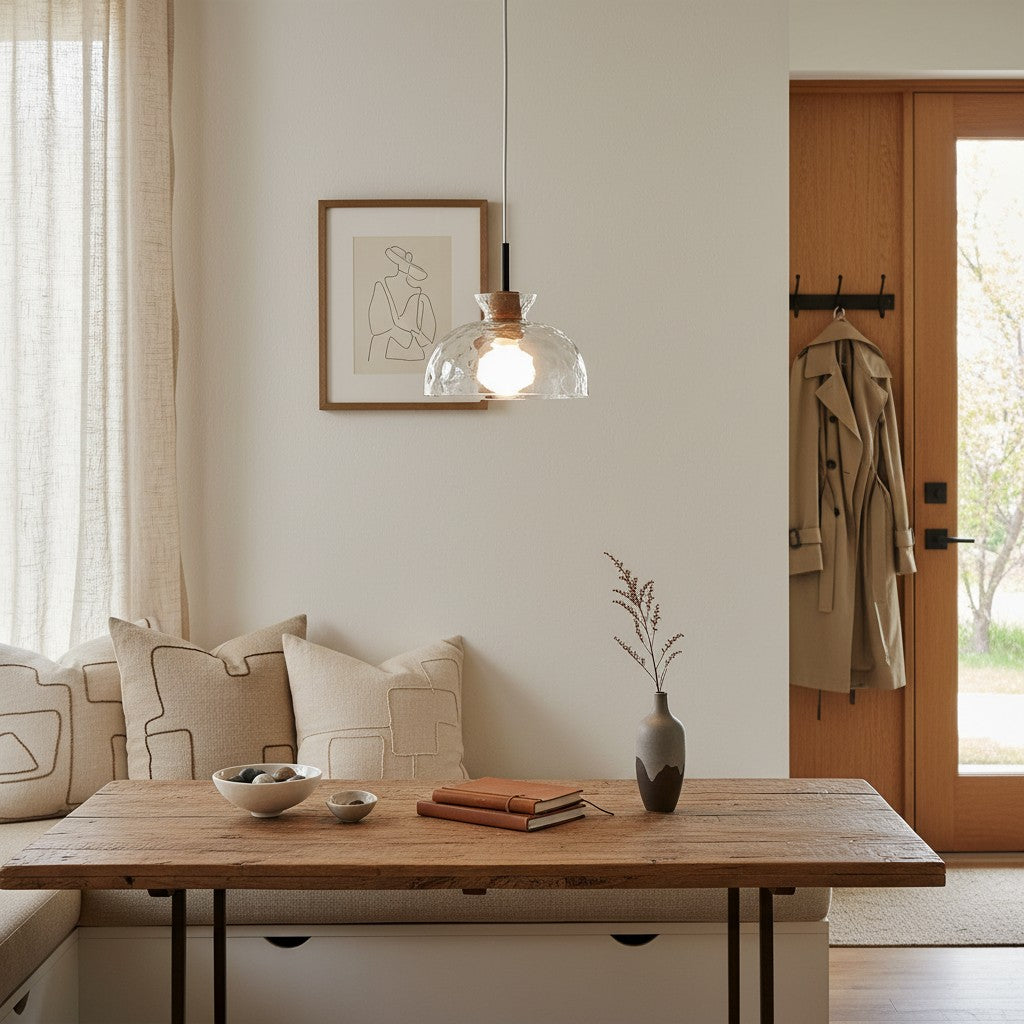 Vale Farmhouse Hammered Glass Dome Pendant Light