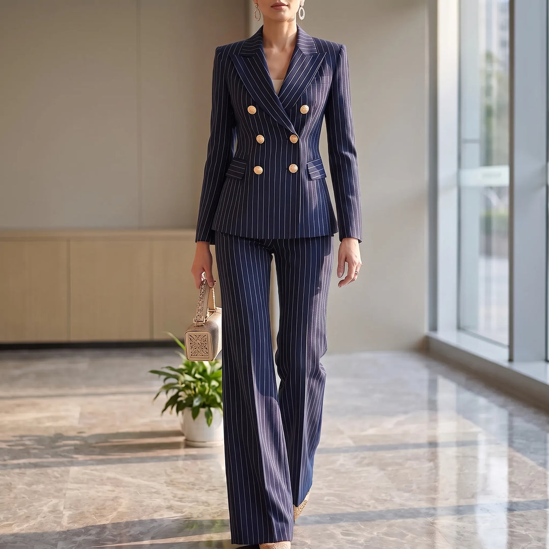 Striped Coordinated Blazer and Pant Set - Classic Two-Piece Suit