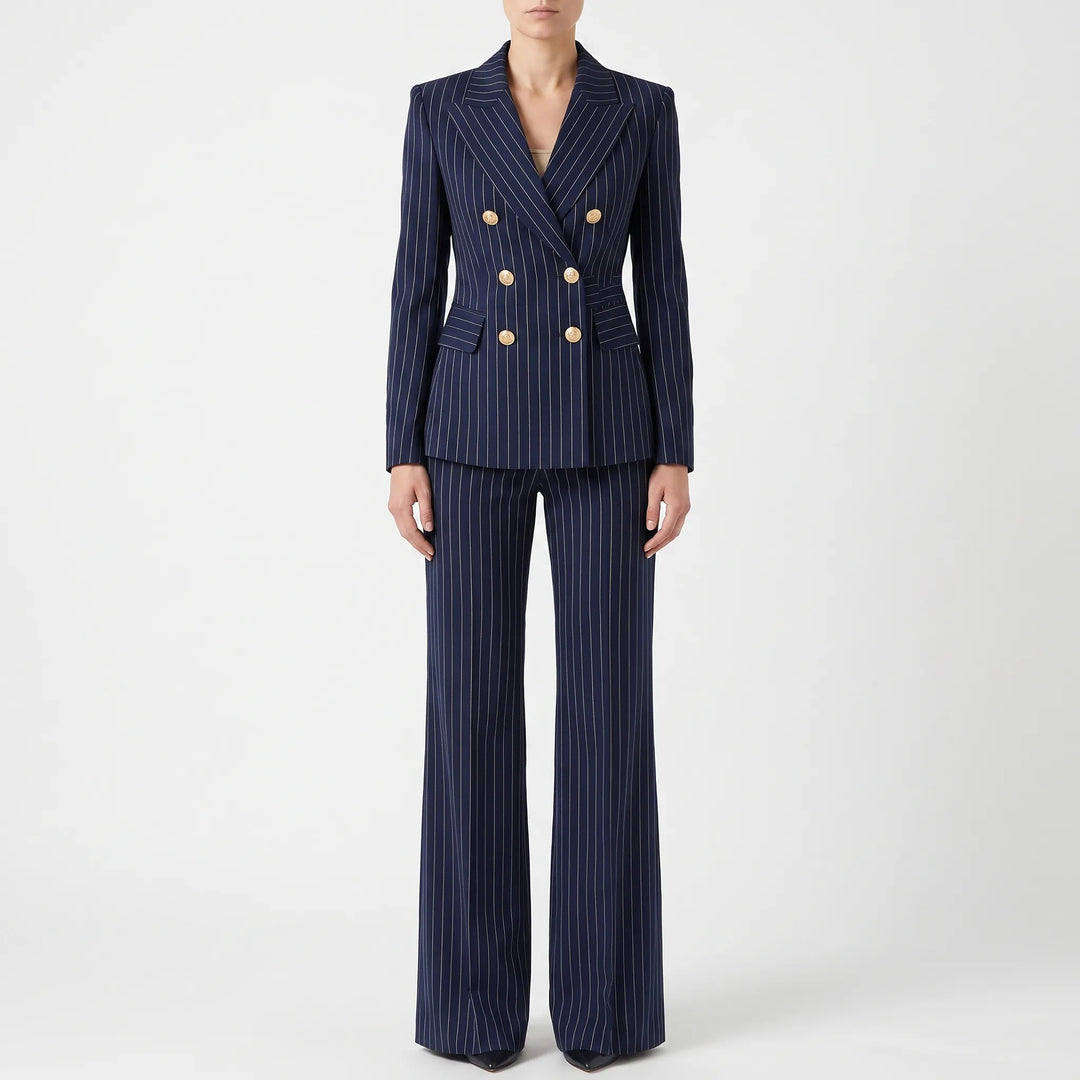Striped Coordinated Blazer and Pant Set - Classic Two-Piece Suit