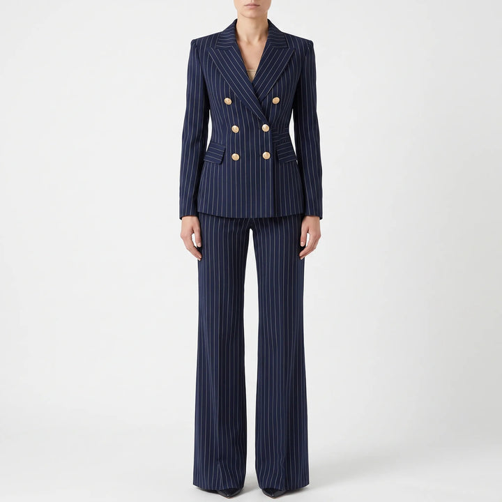 Striped Coordinated Blazer and Pant Set - Classic Two-Piece Suit