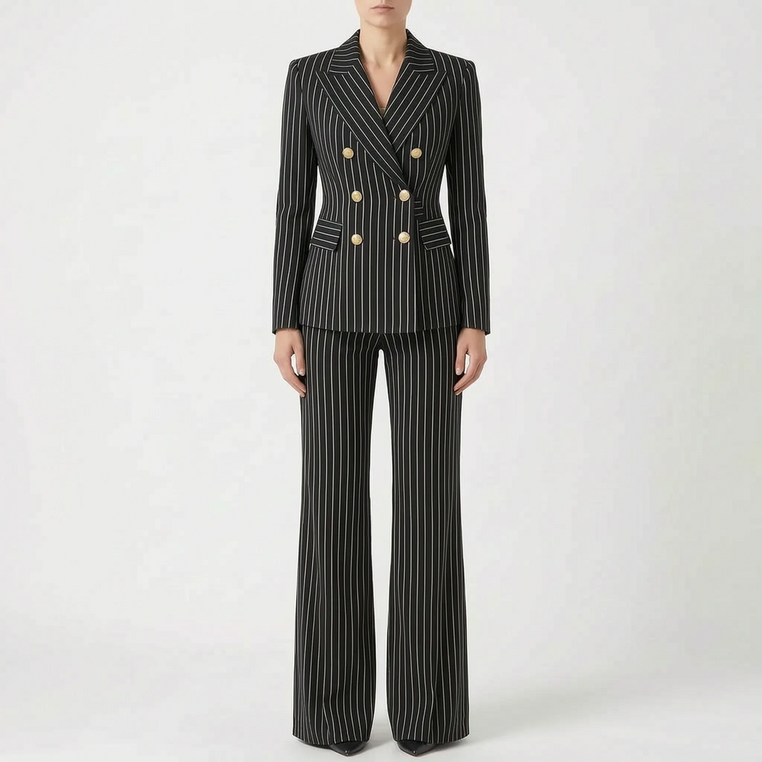 Striped Coordinated Blazer and Pant Set - Classic Two-Piece Suit