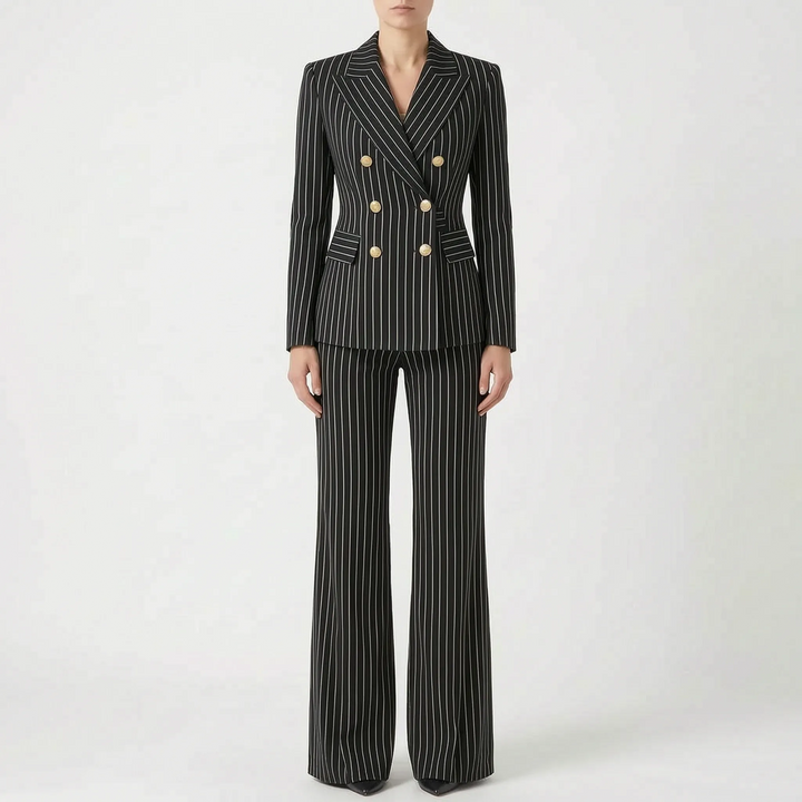 Striped Coordinated Blazer and Pant Set - Classic Two-Piece Suit