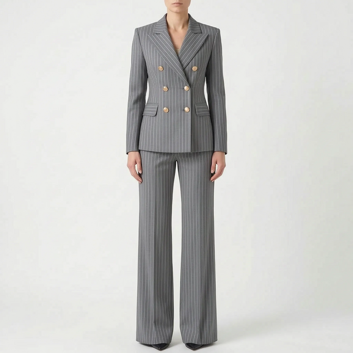 Striped Coordinated Blazer and Pant Set - Classic Two-Piece Suit