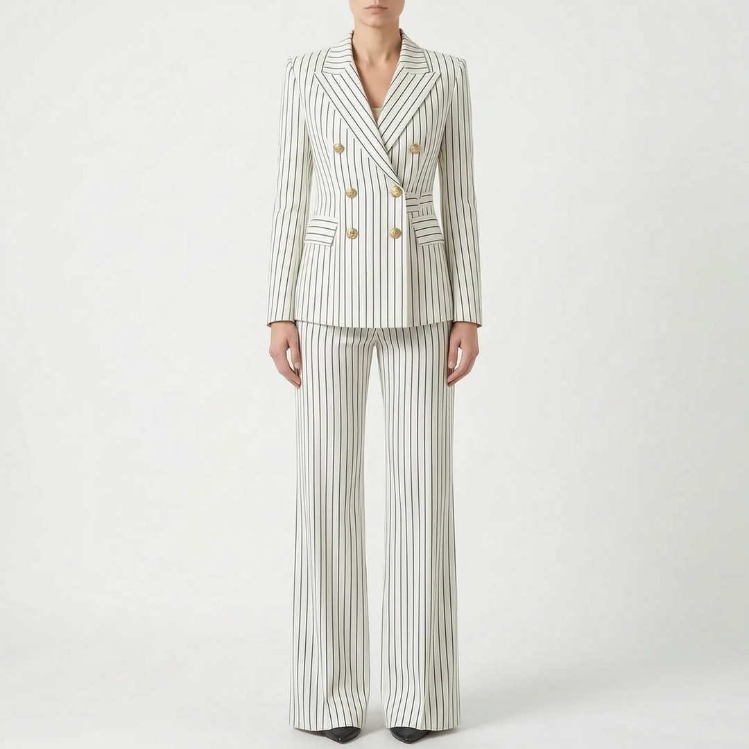 Striped Coordinated Blazer and Pant Set - Classic Two-Piece Suit