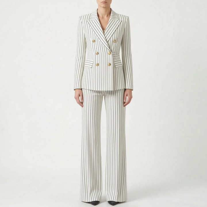 Striped Coordinated Blazer and Pant Set - Classic Two-Piece Suit