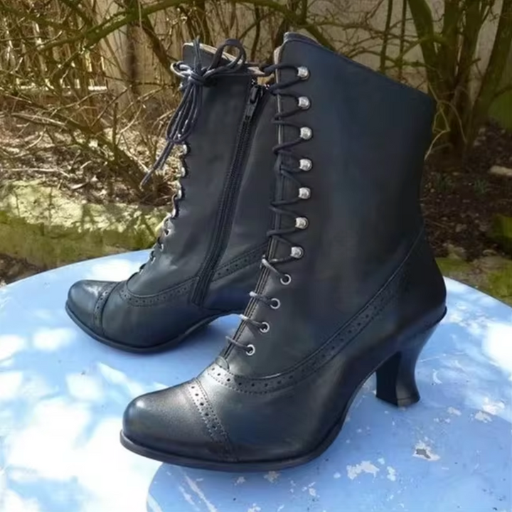 Premium Leather Lace-Up Platform Boots with Pointed Toe