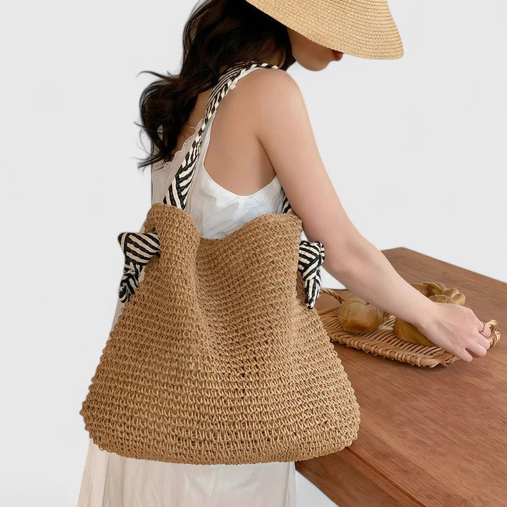 Soleil – Large Woven Straw Shoulder Bag for Beach & Travel
