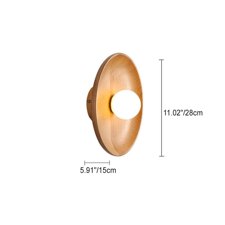 Modern Minimalist Round Disc Solid Wood 1-Light Wall Lamp